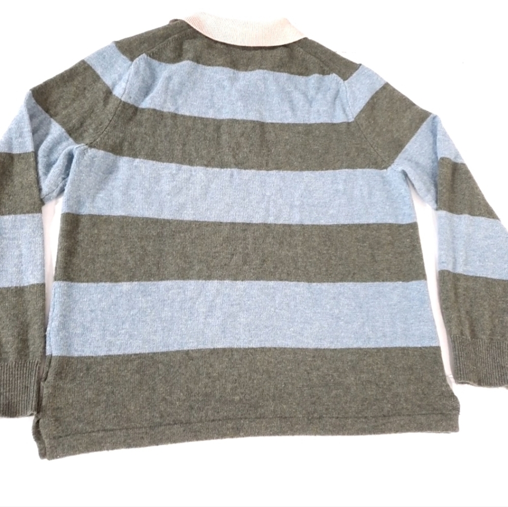 J. Crew Olive Green and Light Blue Striped Rugby Sweater with Cream Collar - Picture 3 of 5
